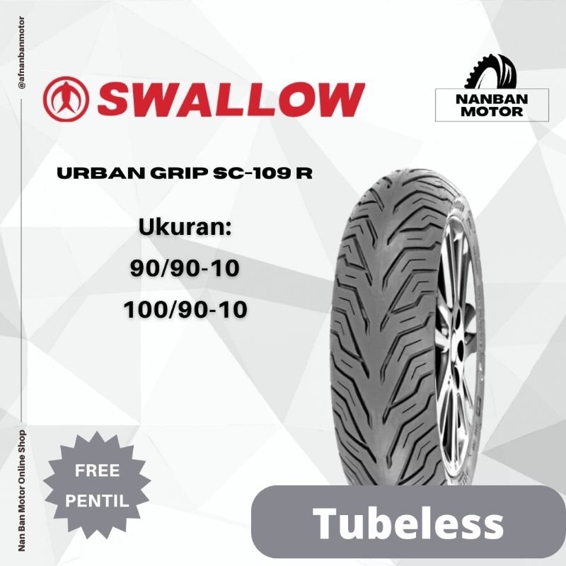 BAN MOTOR SWALLOW URBAN GRIP SC 109 R UKURAN 90/90-10 & 100/90-10 BAN TUBELESS UNTUK MOTOR VESPA, MO