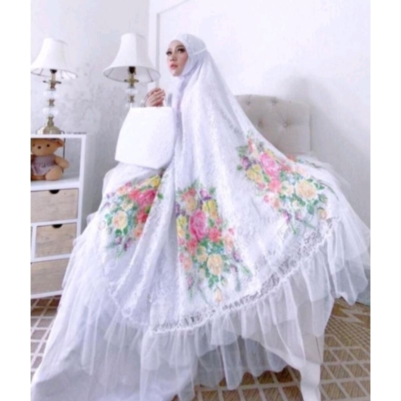 Mukena Dewasa Jumbo Brukat Bunga Printing Tas Mewah