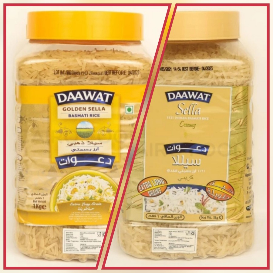 

Daawat beras basmati creamy/Golden sella kemasan toples 1 kg