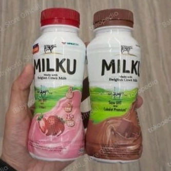 

Milku susu UHT rasa COKLAT / STRAWBERRY botol 200ml