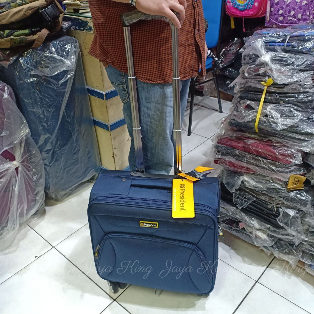 Koper Kabin Pramugari 14 Inch PRESIDENT POLO CLASSIC Kain Kanvas Tas Trolley Roda 4 Putar