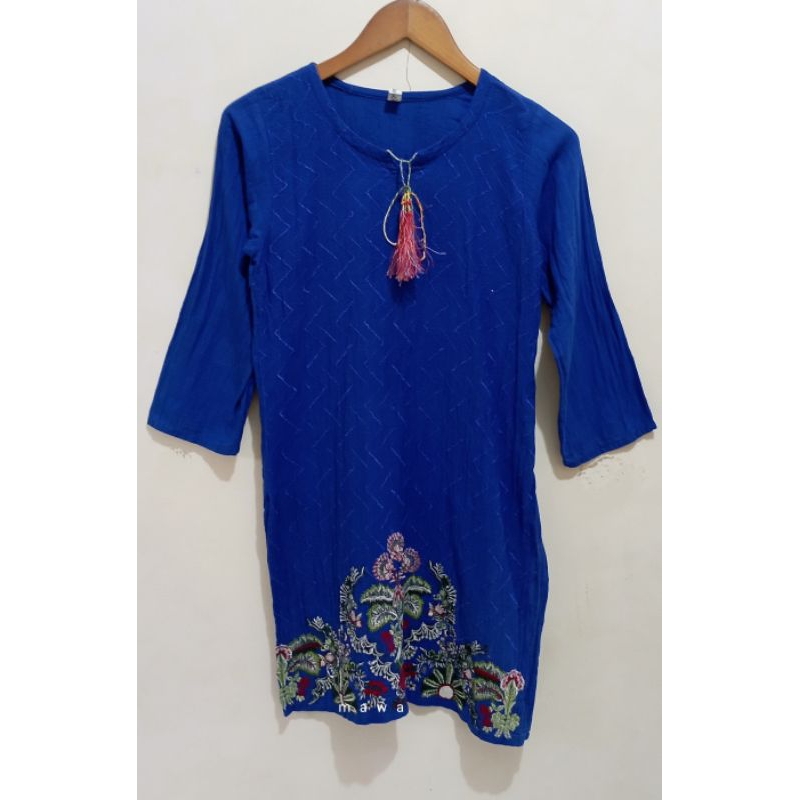 preloved tunik bordir biru elektrik