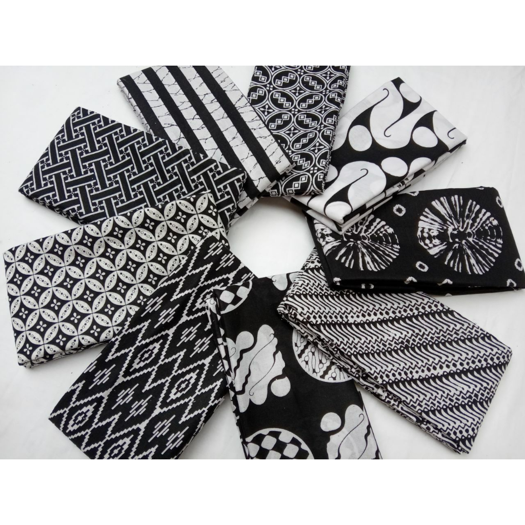 Kain Batik Pekalongan Monochrome Hitam Putih Katun Prima Ukuran Panjang 2,1m x 1,1m