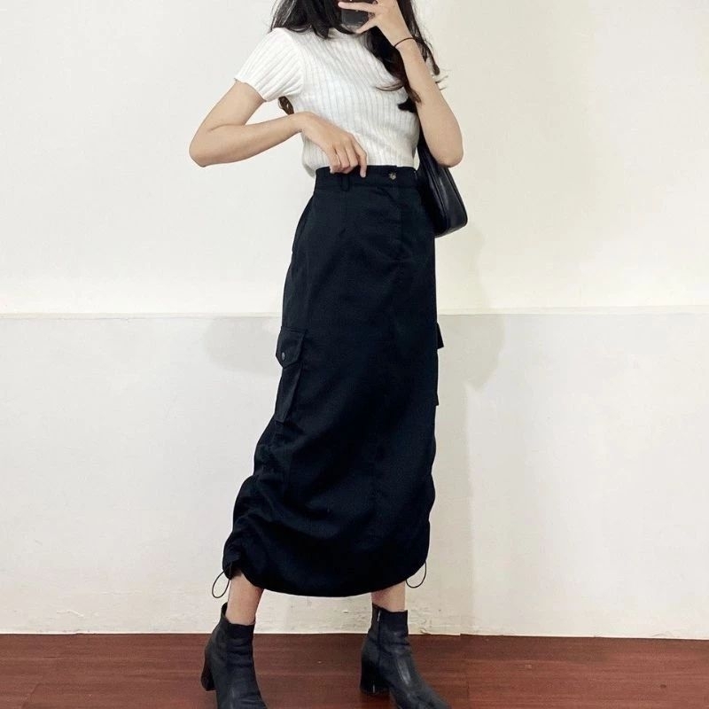 Rok Cargo Skirt Wanita-Cargo Skirt Wanita-Rok Cargo Serut Wanita Kekinian-Rok Cargo Wanita-Rok Kargo