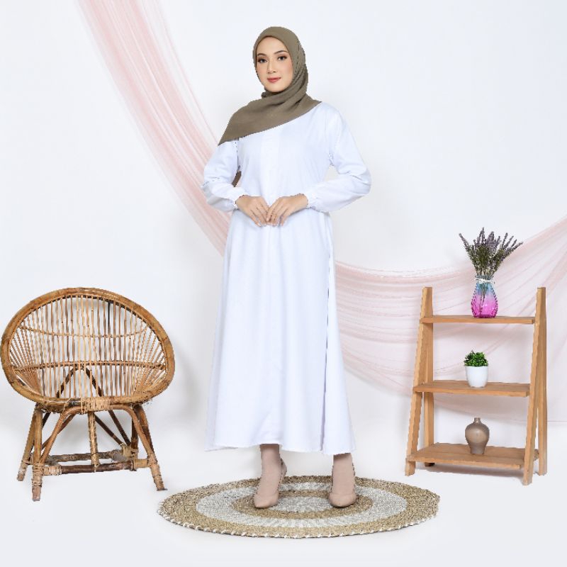 Gamis Akhwat Bahan Katun Madinah Polos / Gamis Putih Bersih / Gamis Putih Polos