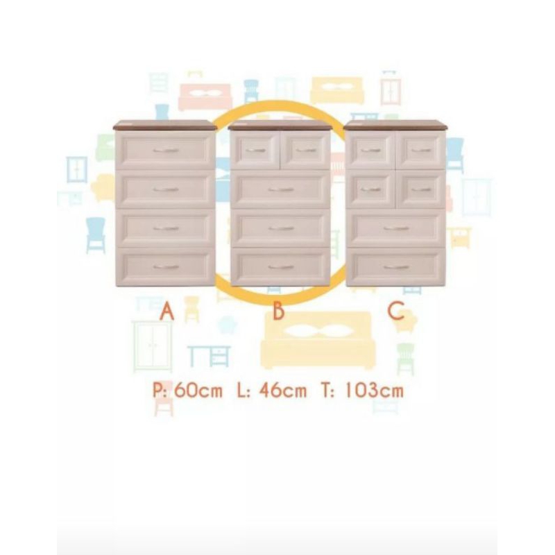 Laci Putih Plastik MDF Kayu Olymplast Drawer Cabinet ODC Susun 4