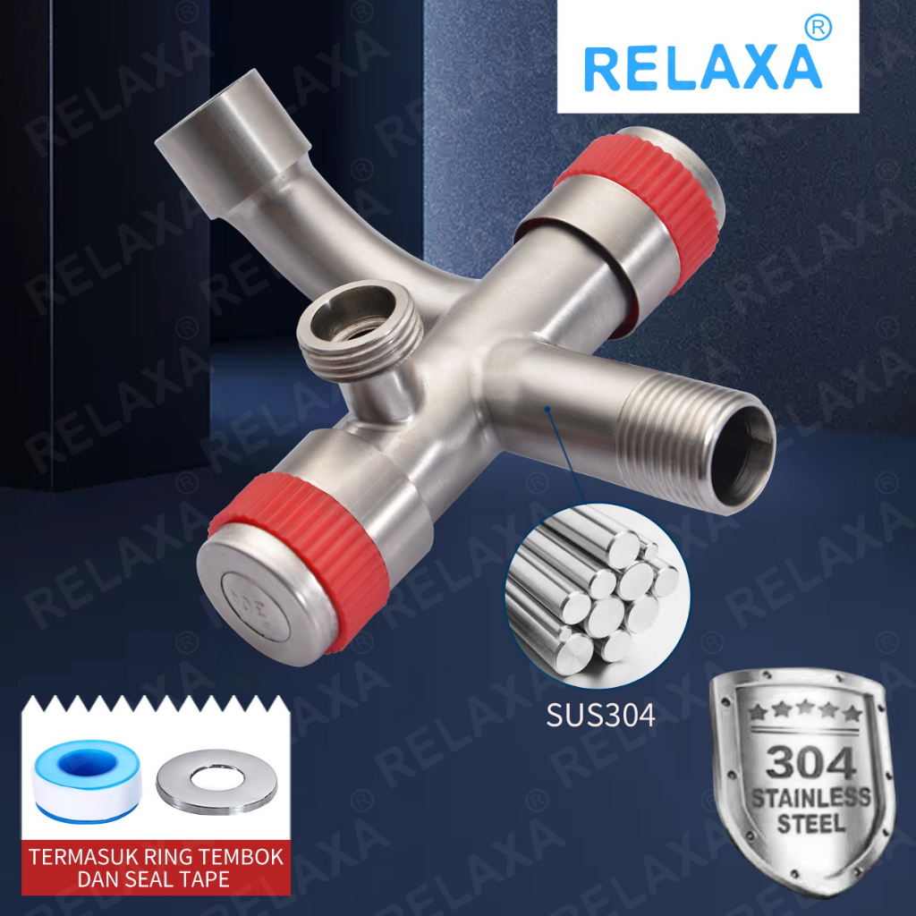 SUS304 Kran Shower Double Stop Kran Cabang Kanan Kiri Stainless Steel TERMURAH