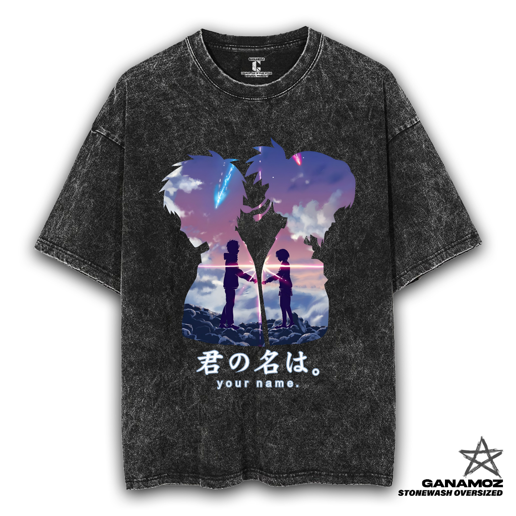 GANAMOZ Kaos Anime Kimi No Nawa YOUR NAME V2 Stone Wash Oversize T-shirt | Kaos Oversize Wanita | Ka