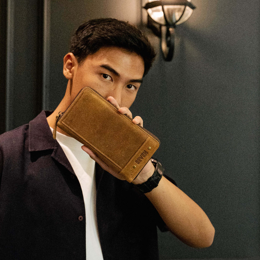 Mini Pouch Pria Dompet Panjang Pria Kulit Sapi Asli Reven Abimana Mini Handbag