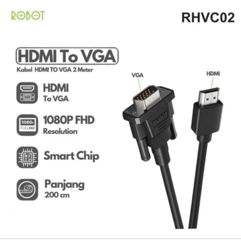 Robot RHVC02 Kabel HDMI To VGA Male 2M FHD