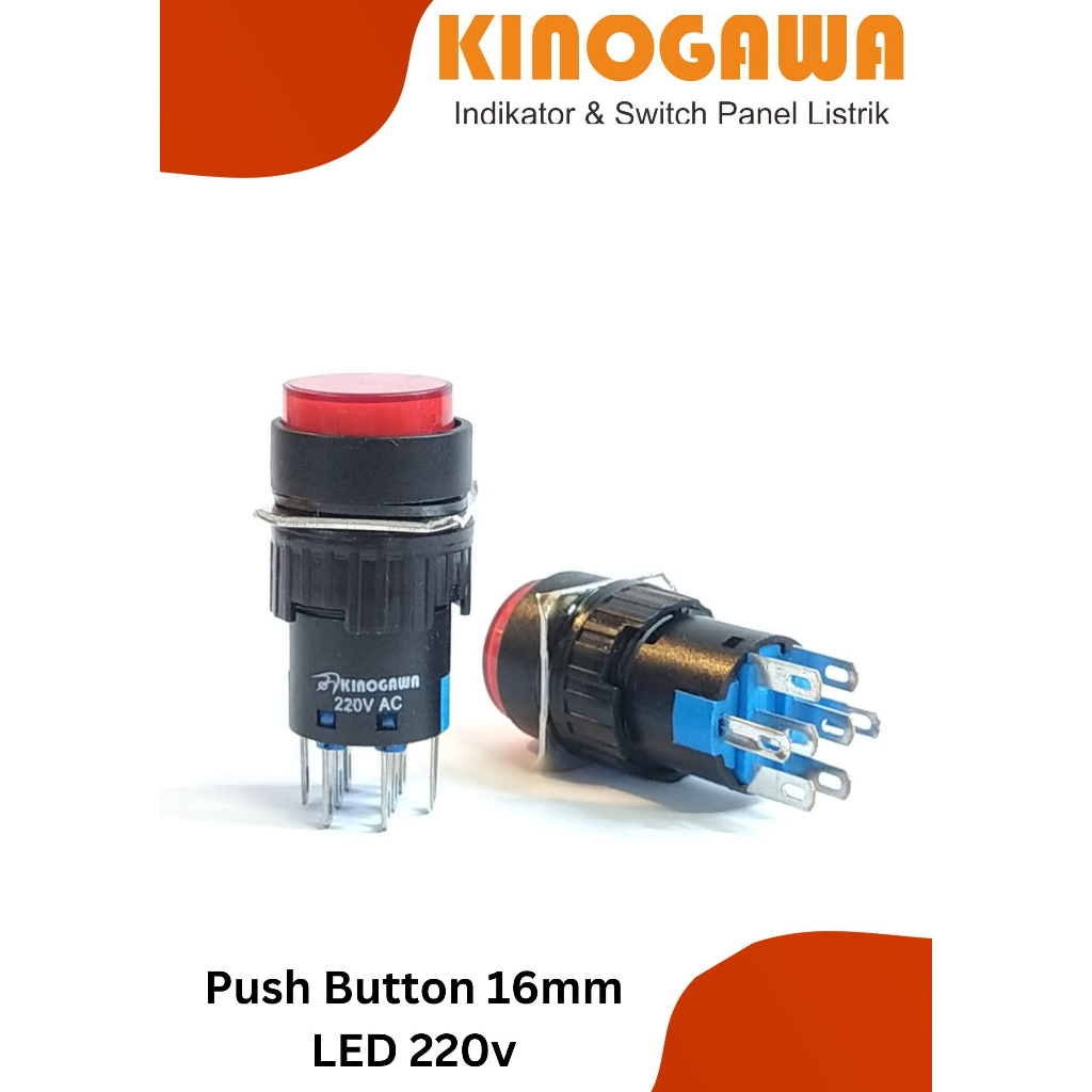 Push Button lampu 16mm 220VAC Bulat Merah - Tombol Lampu Merah