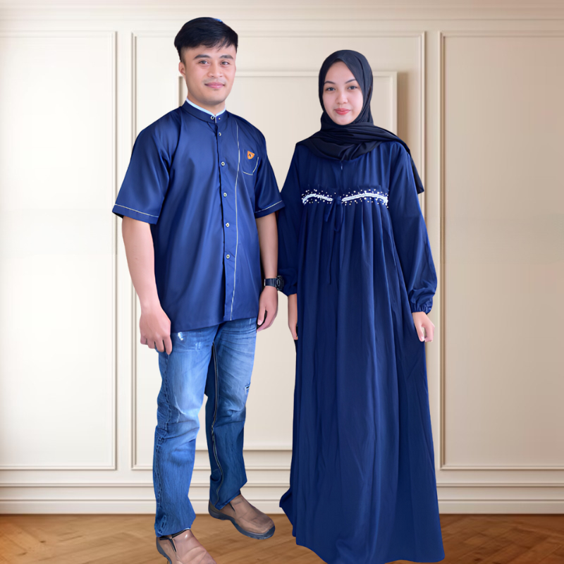 NEW BAJU PASANGAN COUPLE KONDANGAN MUSLIM DRESS CRINGKLE PANJANG WANITA GAMIS DAN KOKO LENGAN PENDEK