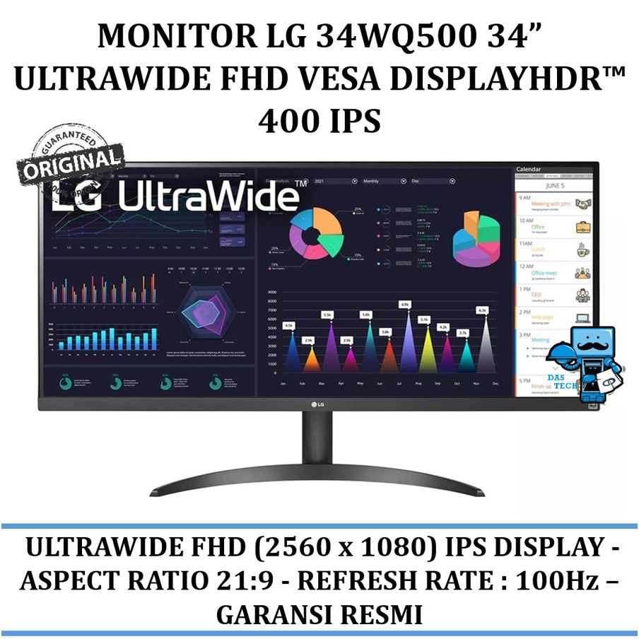 MONITOR LG 34WQ500 34” ULTRAWIDE FHD VESA DISPLAYHDR™ 400 IPS