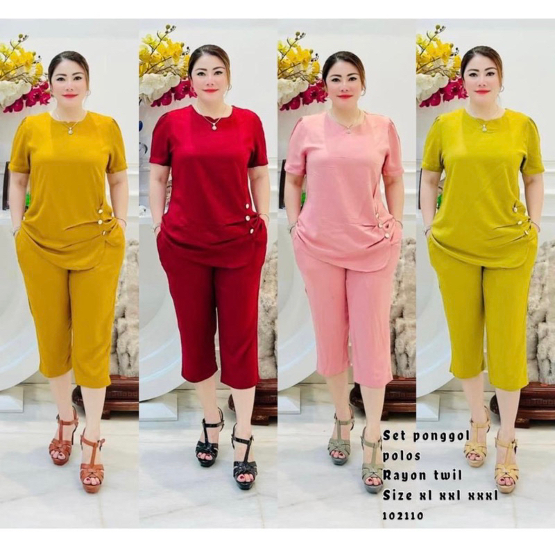 SETELAN WANITA RAYON TWILL POLOS 7per8 KANCING 10013 PREMIUM