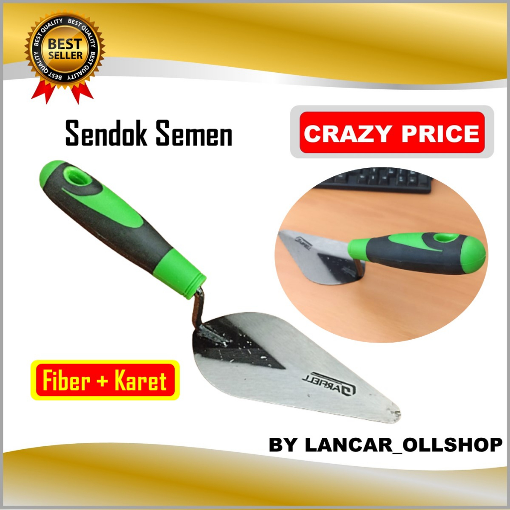 Cetok Semen Gagang Fiber + Karet Lancip / Sendok Semen Tebal / Cetok Tukang Bangunan