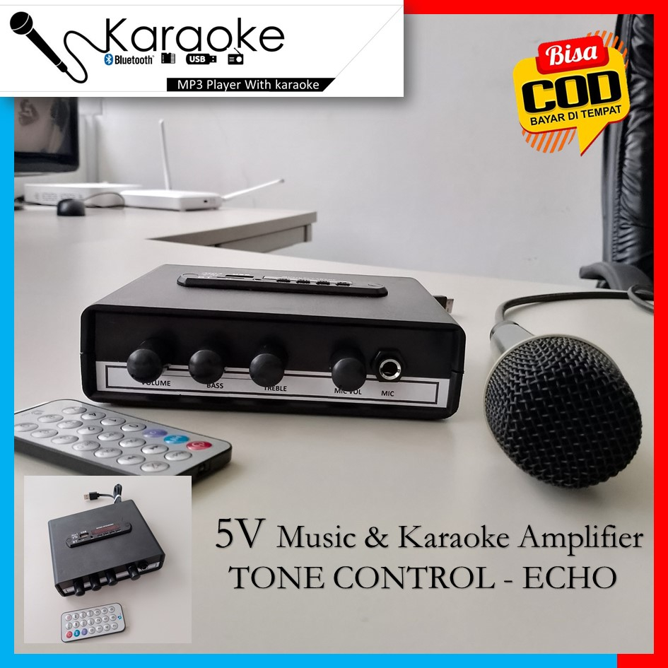 Mini Amplifier 5v Bluetooth dilengkapi Tone control - USB - Karaoke - Radio Input lengkap - USB Ampl