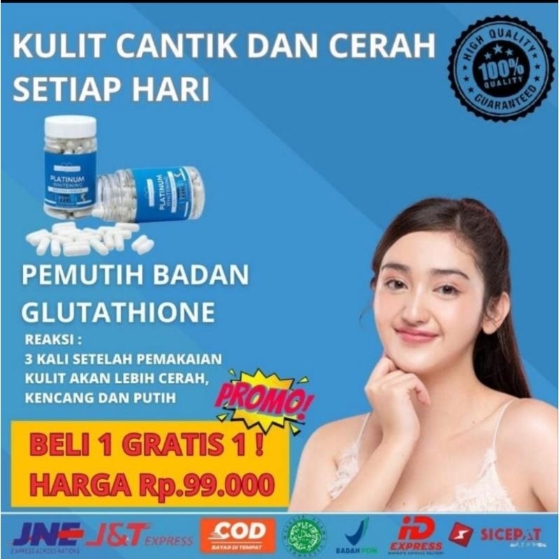 SIAP DIKIRIM  [60 KAPSUL] Platinum Whitening Pemutih Badan Glutathione Pemutih Wajah dan Kulit Infus
