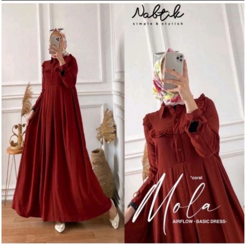 Gamis Muslimah Mola Dress Crinkle Airflow // Dress Wanita