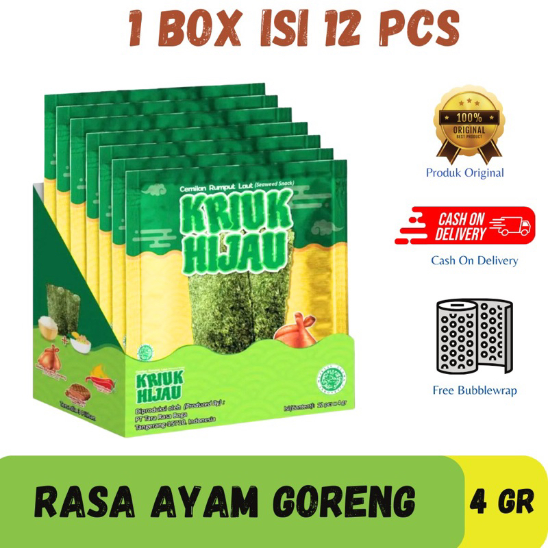 

TERMURAH SNACK RUMPUT LAUT KRIUK HIJAU 1 BOX ISI 12 SACHET