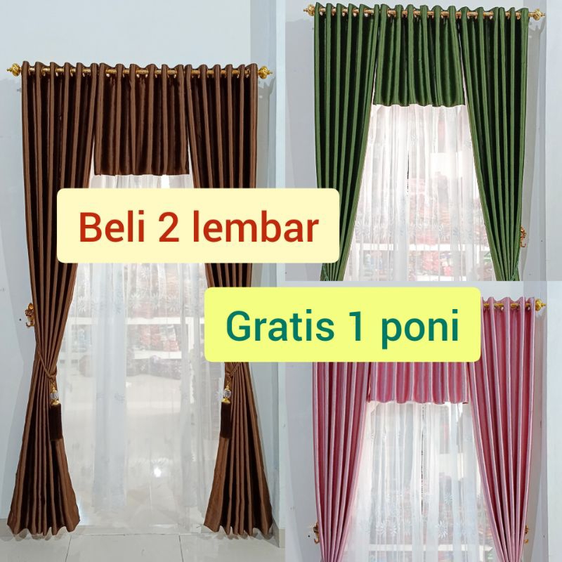 [Free Tali dan Hook] Gorden Blackout Polos Beli 2 Gorden Gratis Poni Pintu dan Jendela