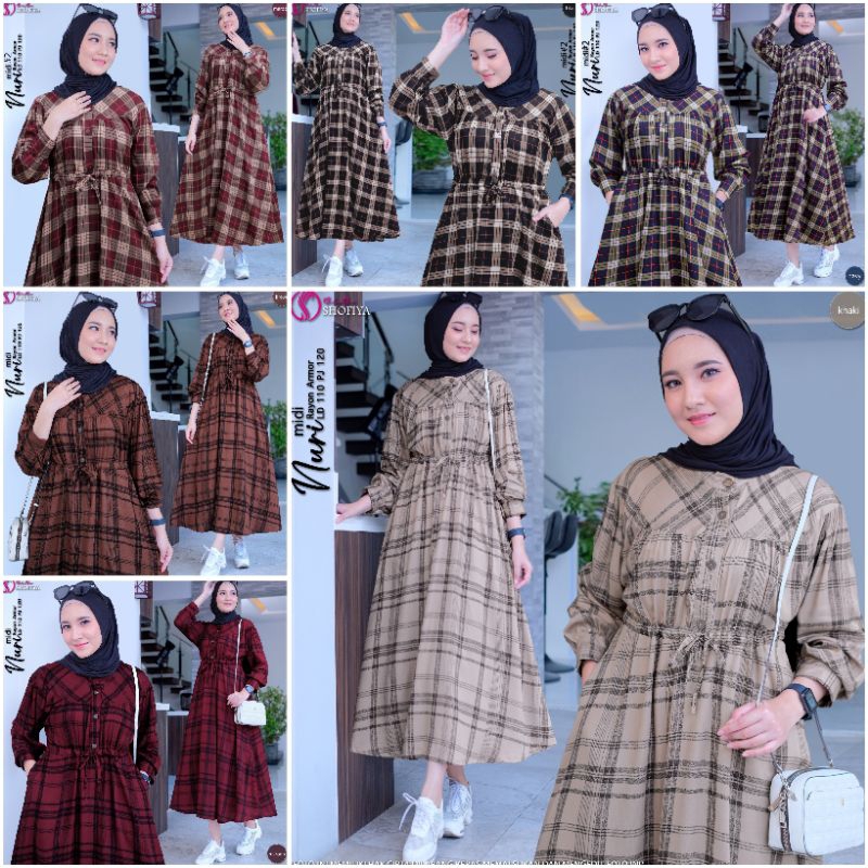 DRESS SQUARE Original GGS By Shofiya Gamis Midi  Busui Katun Rayon Premium Kotak / Nuri