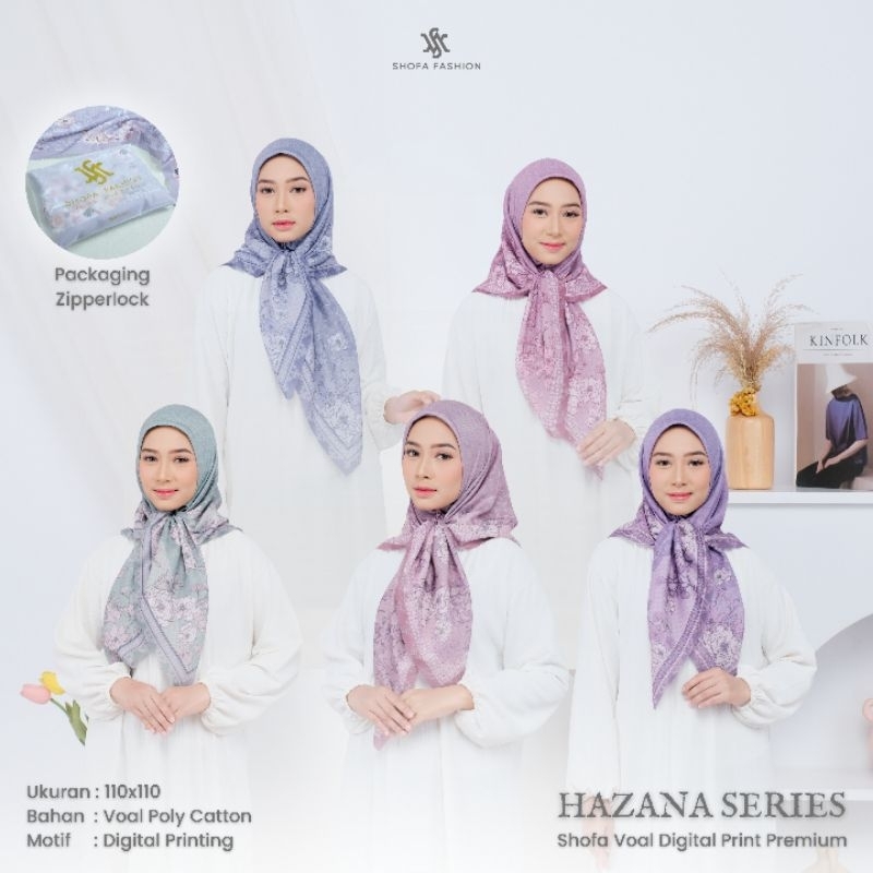 Shofa fashion - HAZANA Series Hijab segi empat voal motif digital printing packing ziperlock