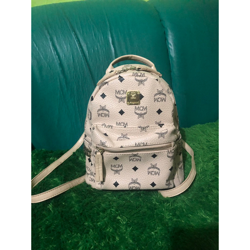 TAS RANSEL BACKPACK MCEM KULIT ASLI TEBAL CREAM MINI PRELOVED