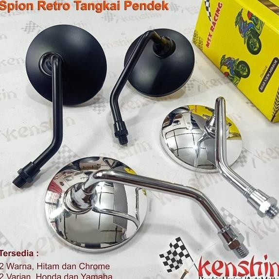 Spion Retro Mini Pendek Bulat kaca Cembung Putih Universal Motor