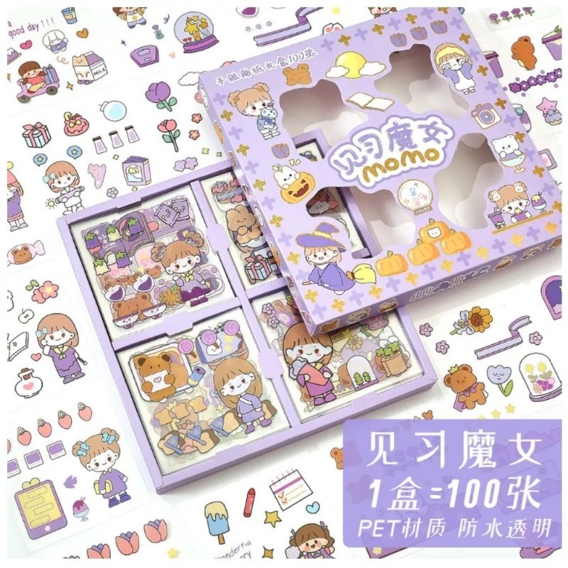 

Stiker Transparant DIY buku diary deco buku hp laptop tumbler 1 kotak isi 100 lembar gambar lucu cocok untuk kado atau hadiah