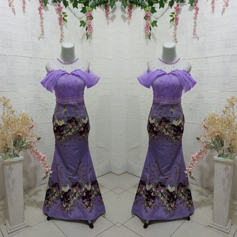 Duyung Batik Strecth Lilac Lengan Draperi // Dress pesta