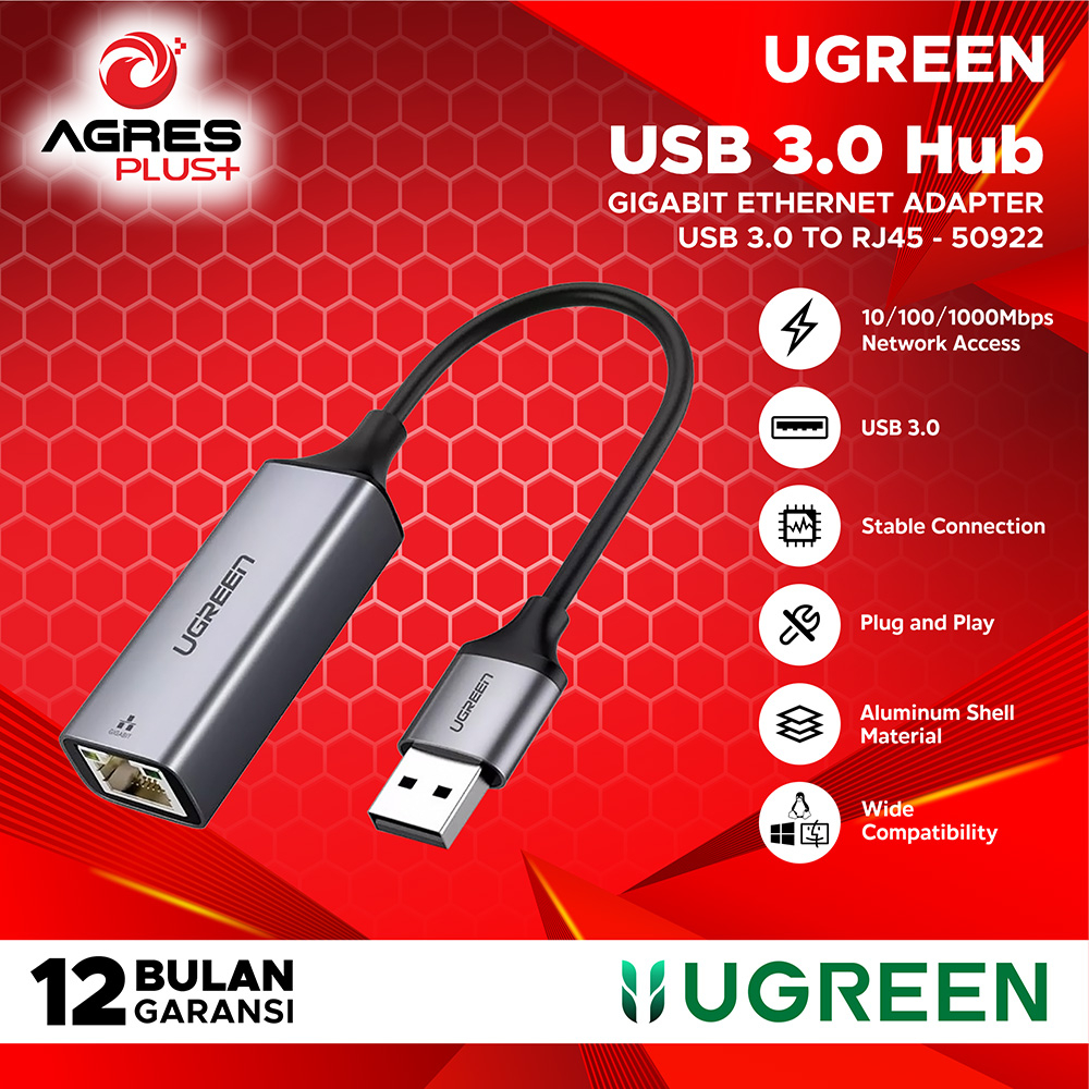 UGREEN Adapter Ethernet USB 3.0 To LAN RJ45 Speed 1000Mbps 50922 AGP