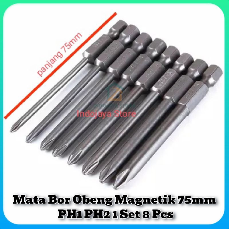 Mata bor Obeng plus Magnet Magnetic 75mm 8pcs PH1 PH2 Anti Slip 