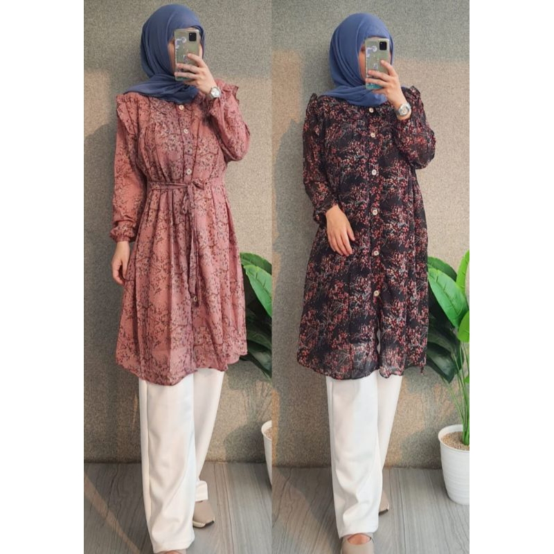 Tunik ceruti tunik bunga bunga / tunik full kancing motif bunga