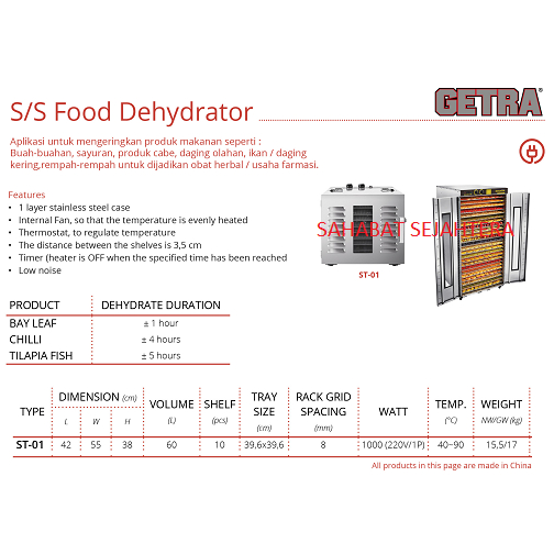 GETRA Food Dehydrator ST-01 Alat Pengering Makanan