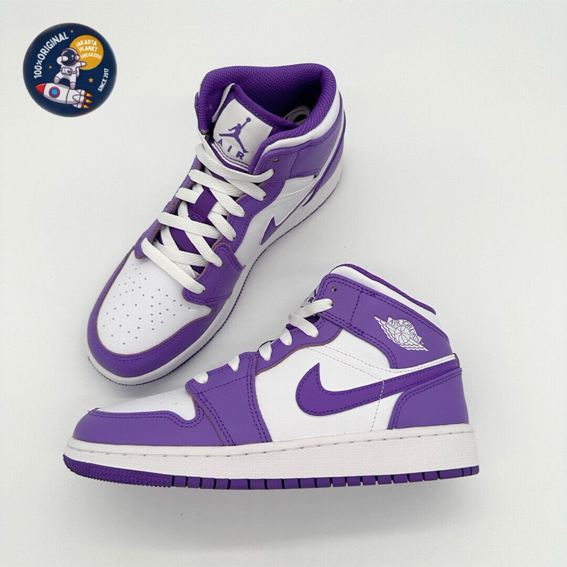 Nike Air Jordan 1 Mid GS "White/Purple Venom" Original BNIB