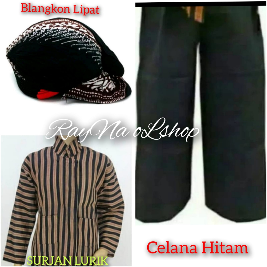 1 SET BAJU SURJAN LURIK PRIA + CELANA HITAM + BLANGKON LIPAT TANPA SLIWIR, PAKAIAN TENUN MODERN KLAS