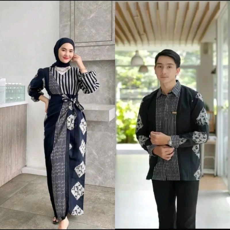 baju tenun Couple Dress Lurik hitam ootd kondangan baju pasangan kekinian