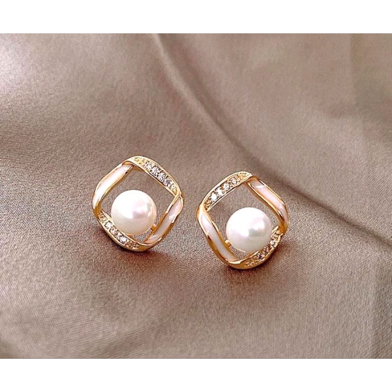 Anting tusuk Sterling Silver Hias Kristal Berlian Mutiara Imitasi