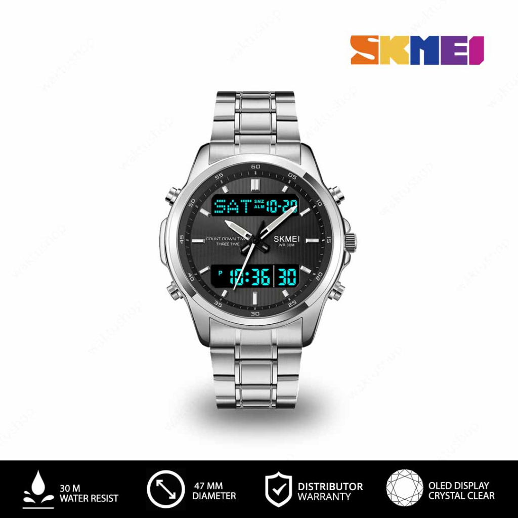 SKMEI 2049 Original Jam Tangan Dual Time Stainless Steel Jam Tangan Tahan Air