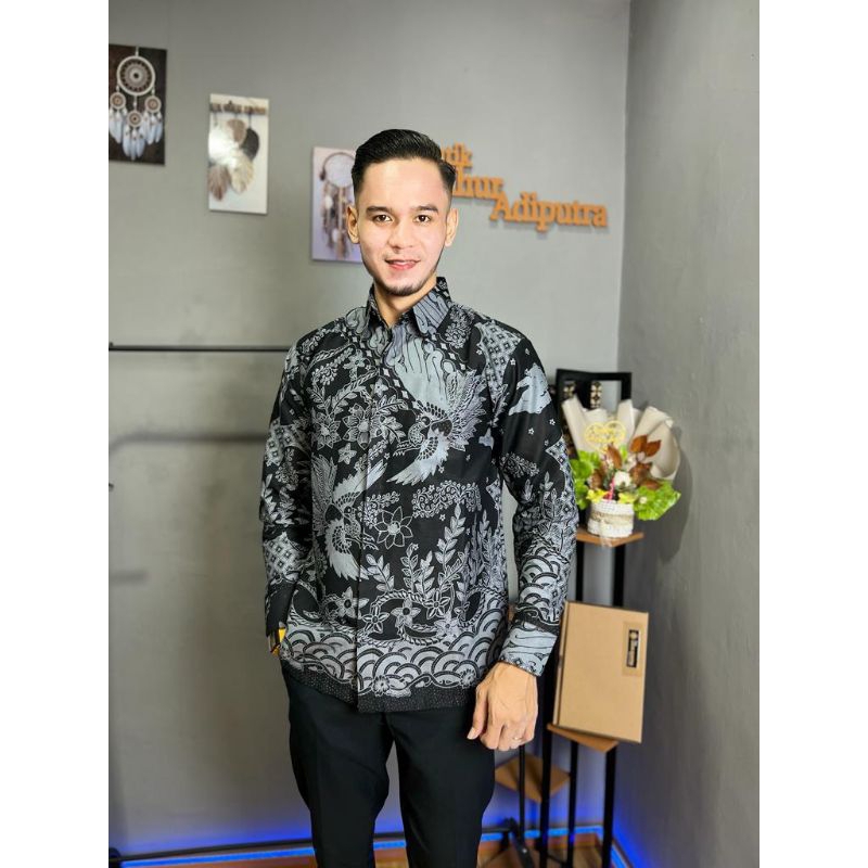Kasmaran Abu Kemeja Batik Katun Pria Lengan Panjang dan Pendek Prima Premium Solo Anak Muda Modern L
