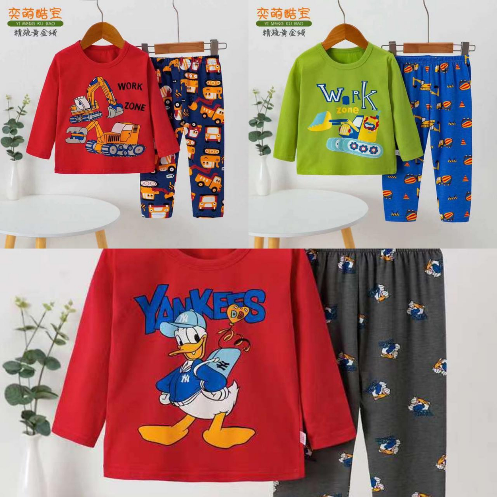 FORSLEEP PP KUBAO 1-9T Setelan Baju Tidur Anak Laki Laki Piyama Panjang Panjang Organik IMPORT