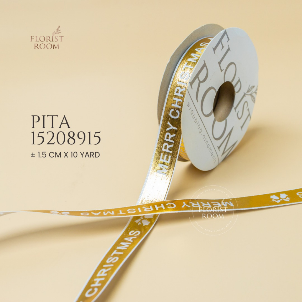

Pita Natal ±1.5cm x 10yard - Merry Christmas Gold Ribbon Kode = 15208915 - Pita Hamper