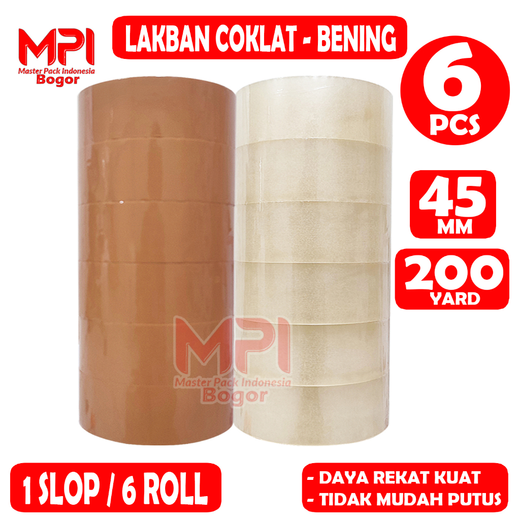 

6 PCS - Lakban Coklat - Lakban Bening JUMBO MPI 45 mm x 200 yard / Lakban Packing - Master Pack Indonesia Bogor