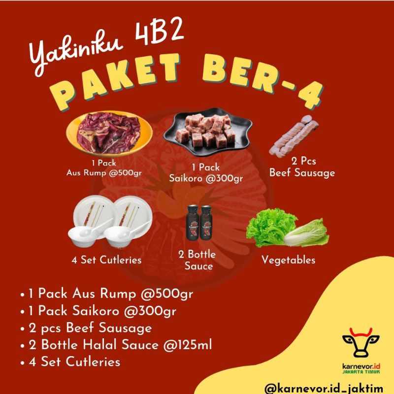 

Paket Daging BBQ/Paket BBQ/ Paket 4 Orang/Paket Yakiniku/Daging Saikoro/Daging Aus Rump