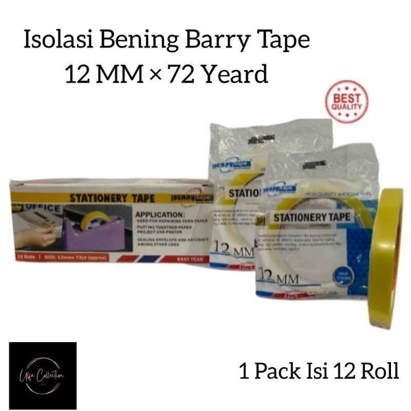 

[12 Pcs] BERRY TAPE Easy Tear/ Isolasi Bening 12 mm × 72 Yard