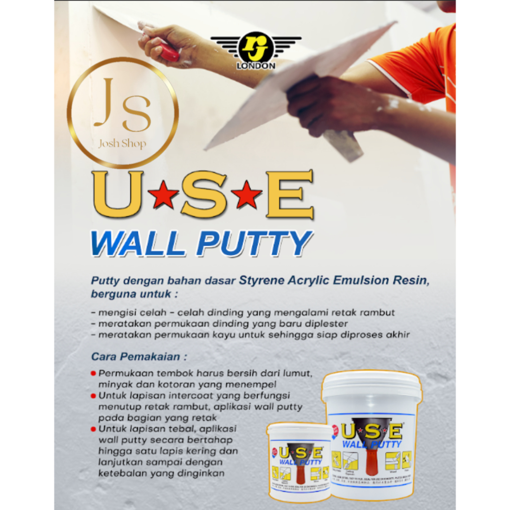 Dempul Premium RJ USE Wall Putty Dempul Tembok Kayu Serbaguna RJ London 25 KG