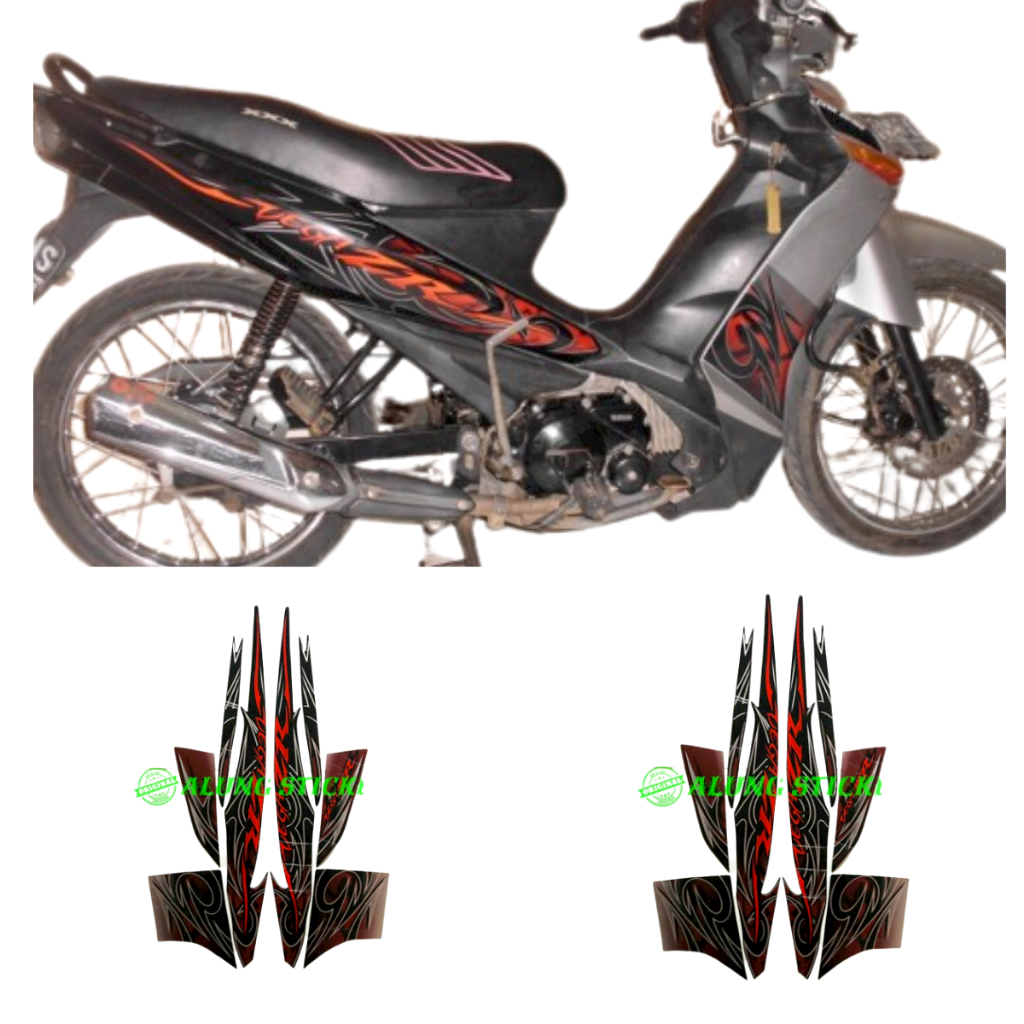 STIKER STRIPING LIS LES BODY MOTOR VEGA ZR TAHUN 2010 WARNA HITAM-SILVER 1SET STANDAR