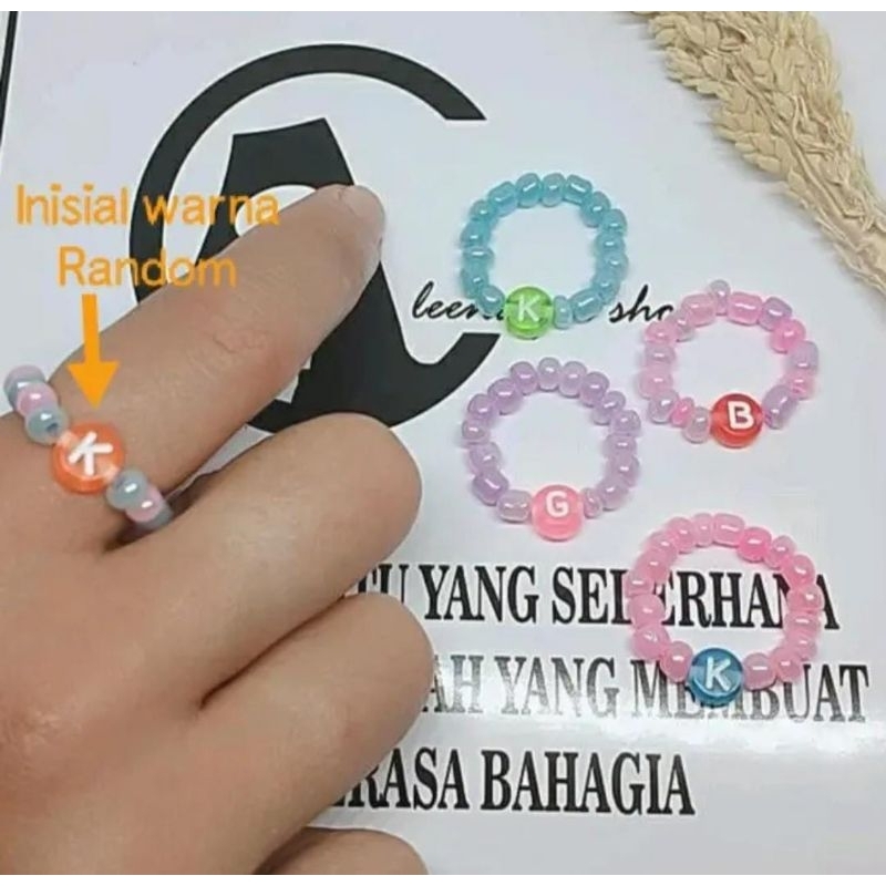 cincin inisial transparan/cincin inisial beads glosy