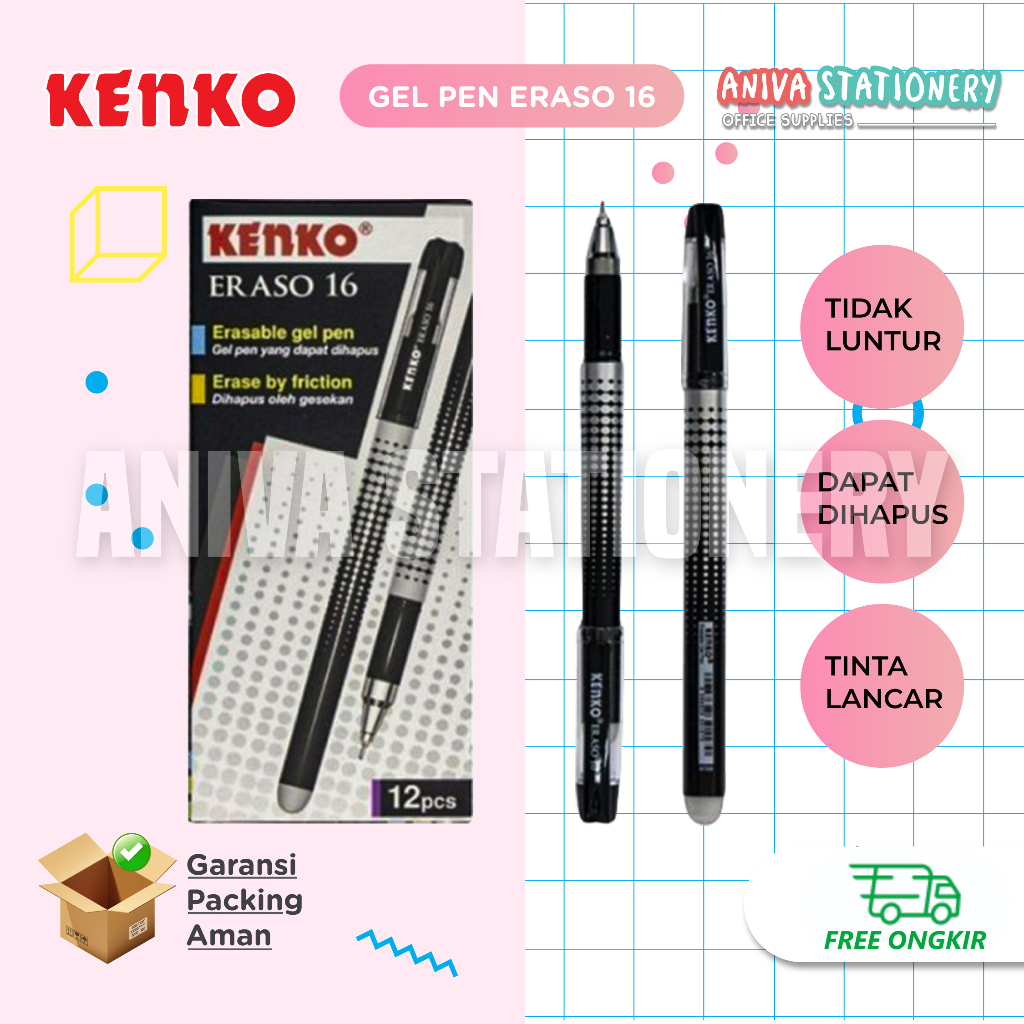 

KENKO ERASO 16 PENA PULPEN BOLPEN GEL PEN 0.5MM BISA DI HAPUS ERASABLE