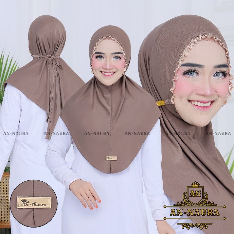Jilbab kerut renda camelia / hijab instan camelia kerut renda jersey